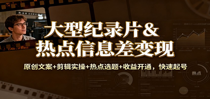 大型纪录片&热点信息差变现：原创文案+剪辑实操+热点选题+收益开通，快速起号-阿牛笔记