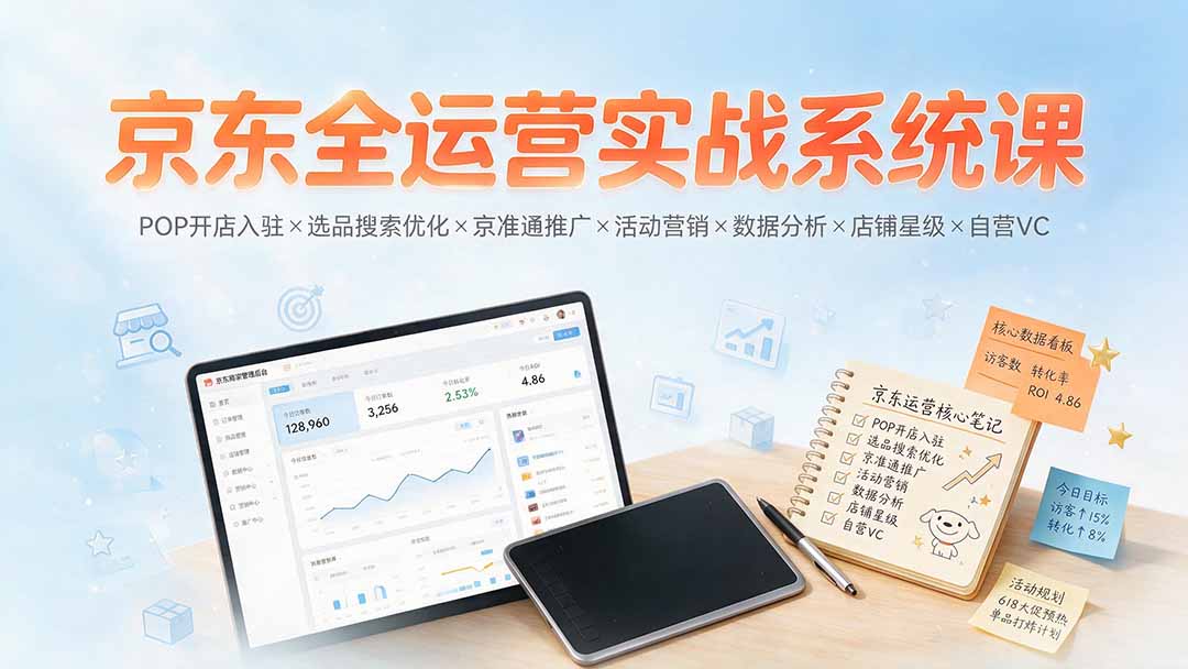 京东全运营实战系统课：POP开店入驻×选品搜索优化×京准通推广×活动营销×数据分析×店铺星级×自营VC-阿牛笔记