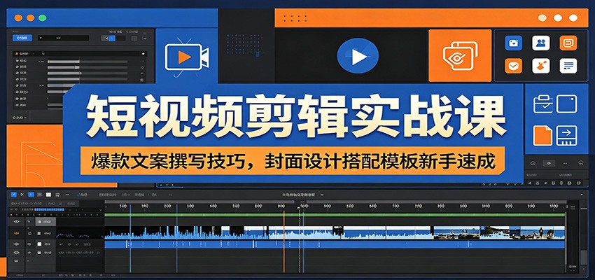 短视频剪辑实战课：爆款文案撰写技巧，封面设计搭配模板新手速成-阿牛笔记