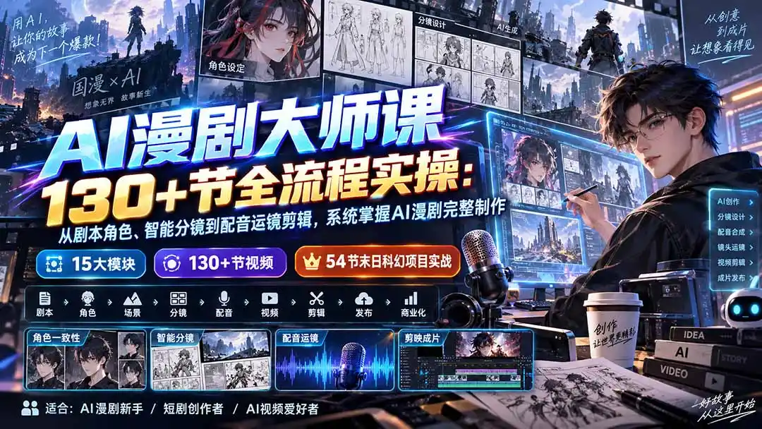 AI漫剧大师课130+节全流程实操:从剧本角色、智能分镜到配音运镜剪辑,系统掌握AI漫剧完整制作-阿牛笔记