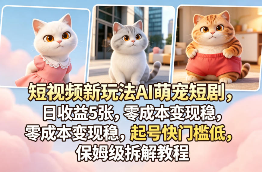 短视频新玩法AI萌宠短剧，日收益5张，零成本变现稳，起号快门槛低，保姆级拆解教程-阿牛笔记