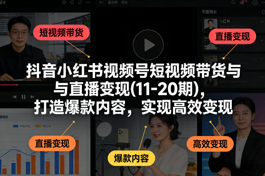 抖音小红书视频号短视频带货与直播变现(10-21期)，打造爆款内容，实现高效变现(更新05月08日)-阿牛笔记