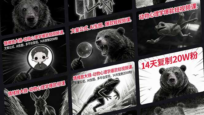 情绪放大镜-动物心理学爆款短视频课，文案公式、AI生图、多平台变现，14天复制20W粉-阿牛笔记