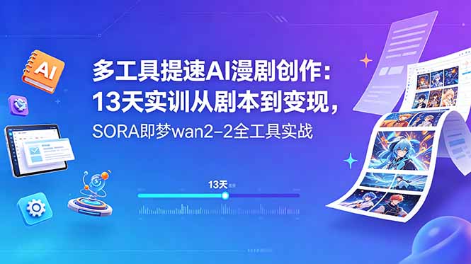 多工具提速AI漫剧创作:13天实训从剧本到变现,SORA即梦wan2-2全工具实战-阿牛笔记