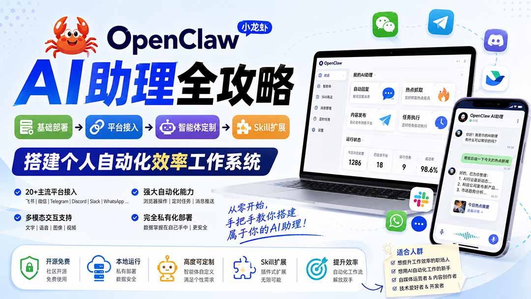 OpenClaw小龙虾 AI助理全攻略：基础部署→平台接入→智能体定制→Skill扩展，搭建个人自动化效率工作系统-阿牛笔记