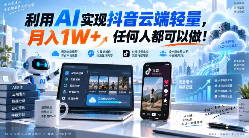 利用AI实现抖音云端轻量，月入1W+，任何人都可以做！【揭秘】-阿牛笔记