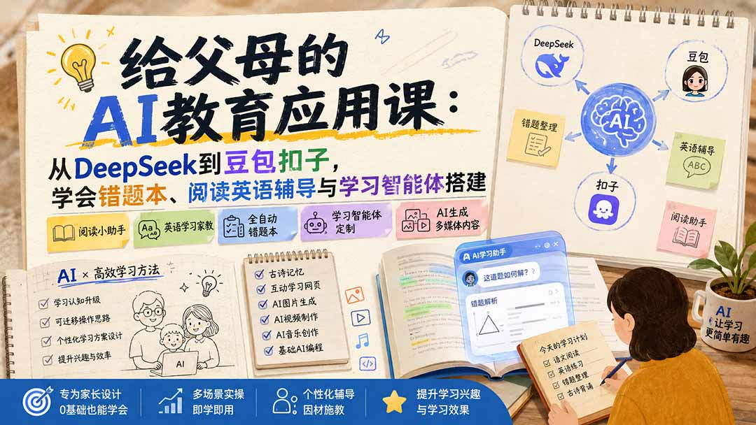 给父母的AI教育应用课：从DeepSeek到豆包扣子，学会错题本、阅读英语辅导与学习智能体搭建-阿牛笔记